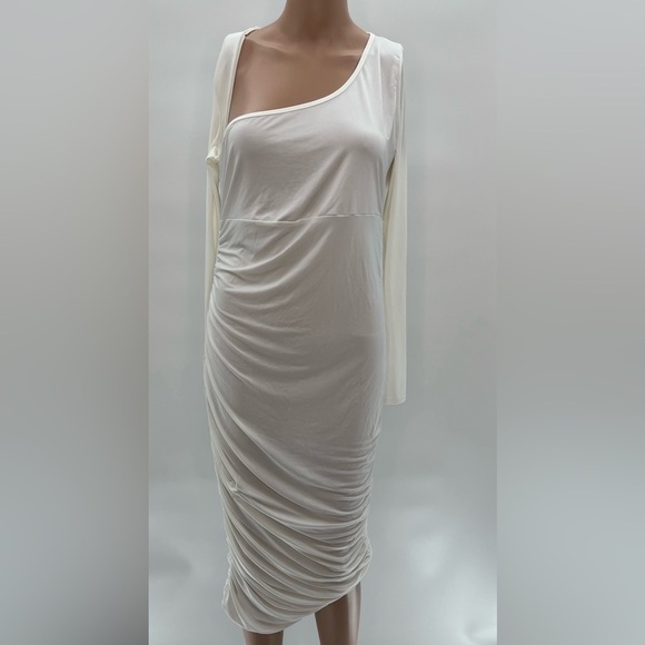 MATERNITY RUCHED ASYMMETRIC MIDI DRESS SZ 10 NWT - Picture 3 of 12